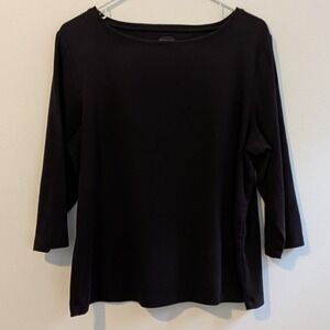 Talbots Woman Petites 2X Black Boat Neck Top 3/4 Sleeve Cotton Blend Stretch